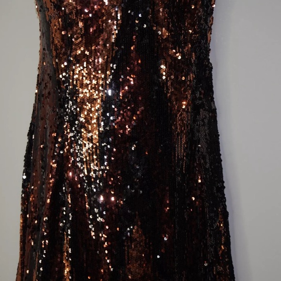By Anthropologie Strapless Sequin Mini Dress Size: 22W New Black & Copper NWT - Picture 6 of 12